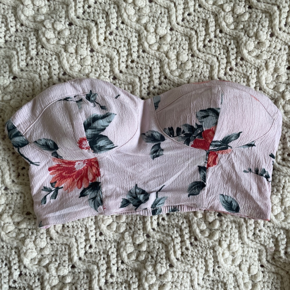 American Eagle Floral Cropped Corset/Bustier Light Pink (XSmall)